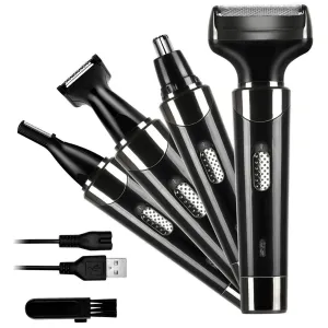 4-in-1 Rechargeable Razor Hair Trimmer for Men & Women - Shaves Hair, Beard, Eyebrows, Ear & Nose Hairs