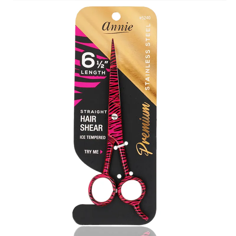 Annie Stainless Steel Straight Hair Shears 6.5 Inch Pink Zebra Pattern