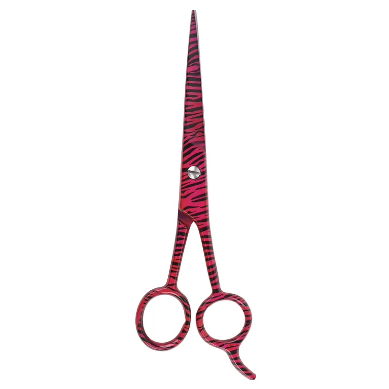 Annie Stainless Steel Straight Hair Shears 6.5 Inch Pink Zebra Pattern