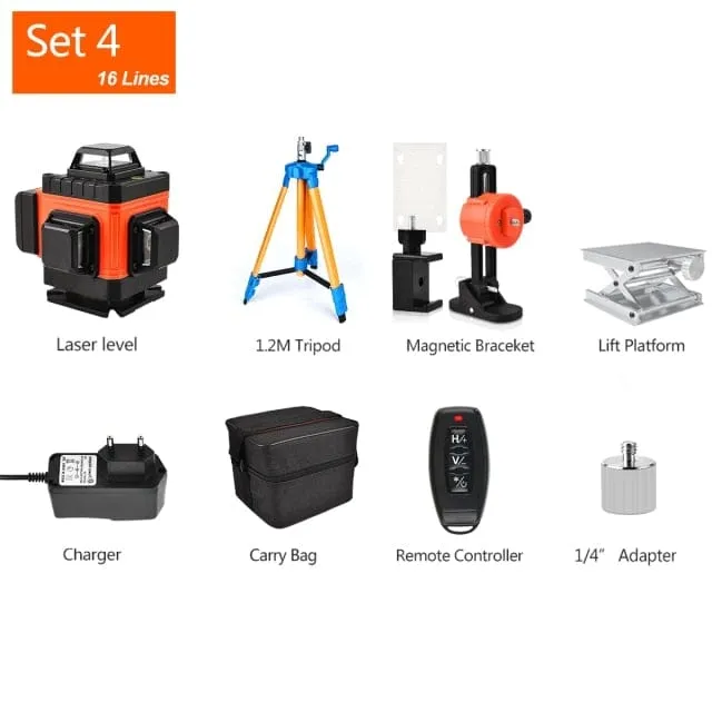 GOXAWEE 360 Laser level 16/12 Lines 3D/4D Self-leveling Nivel Laser Cross Horizontal Vertical Green Beam For Construction Tools