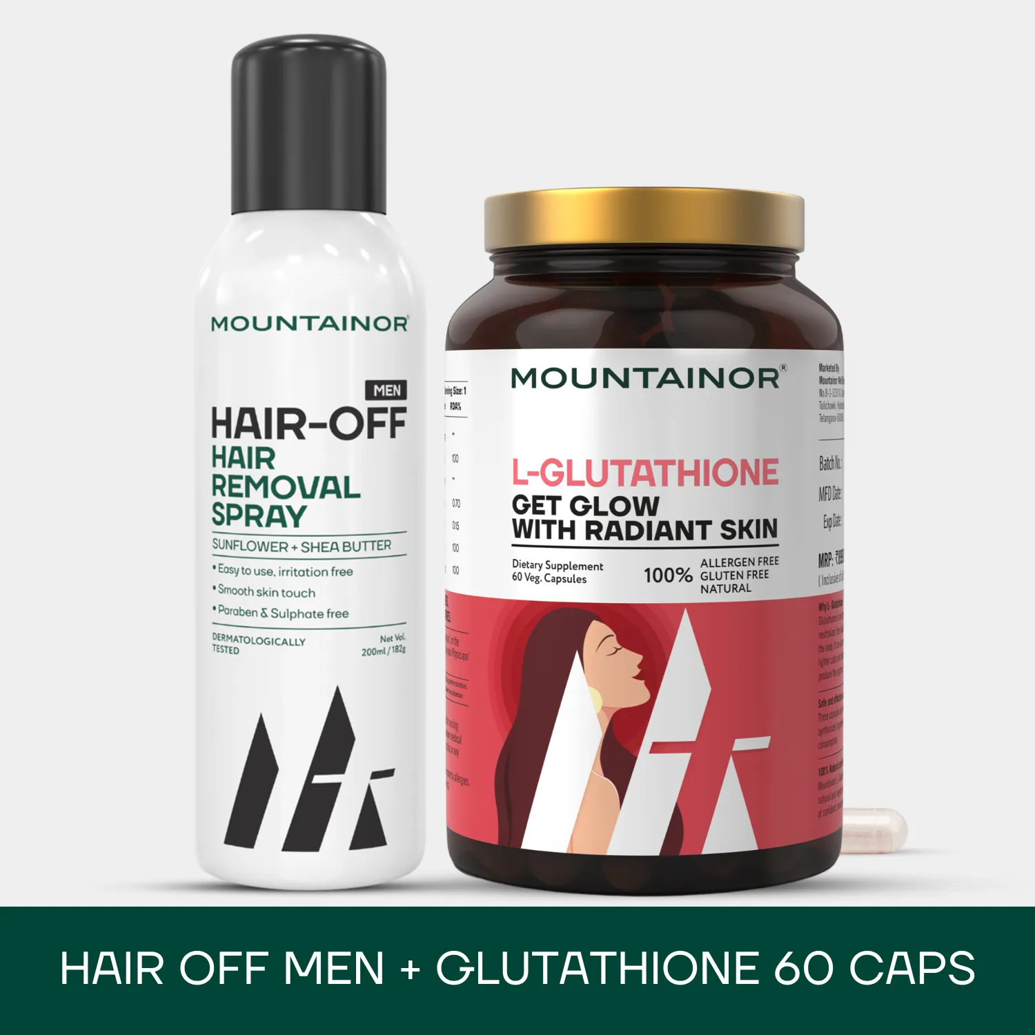 Hair Removal Spray For Men   Glutathione 60 Caps - Combo Pack