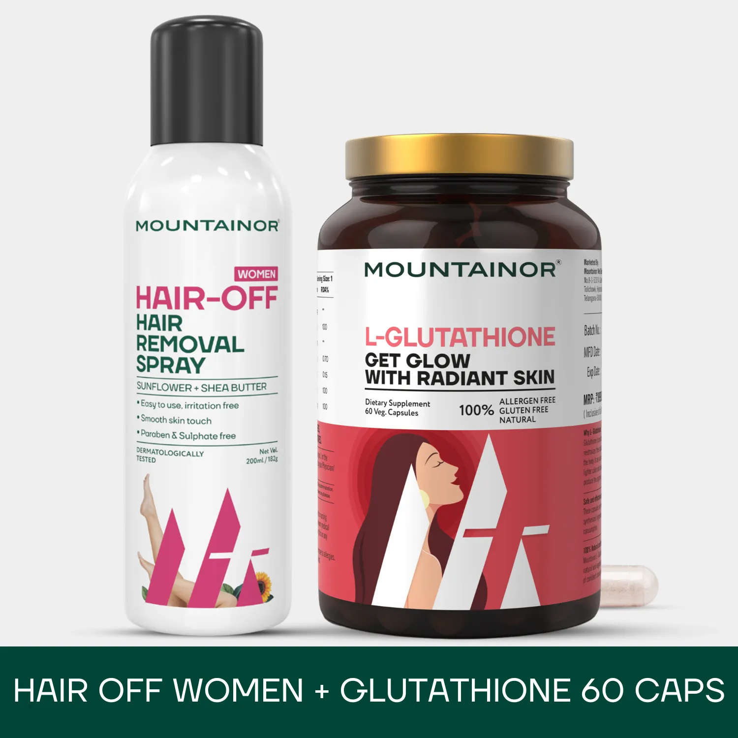 Hair Removal Spray For Women   Glutathione 60 Caps - Combo Pack