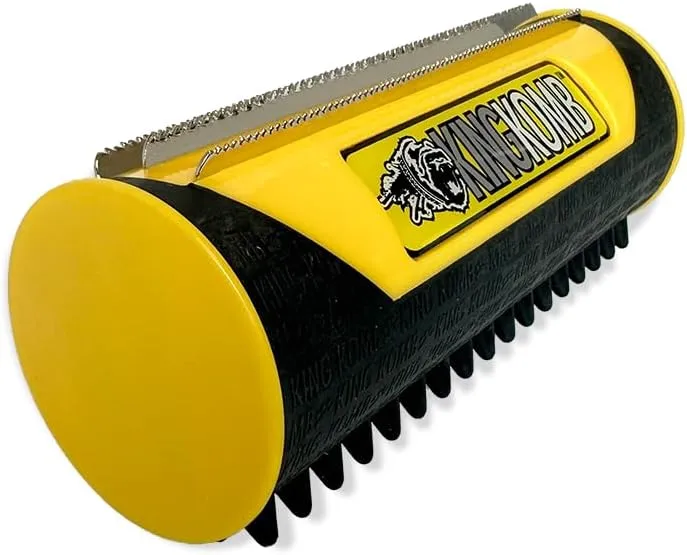 ITEM# 0192   King Komb | Multi-Use Deshedding Grooming Tool | Top & Undercoat | Self Clean | Retractable Blades | 3 Metal Deshedding Edges | Rubber Bristles for Grooming | Large (Watch Video)