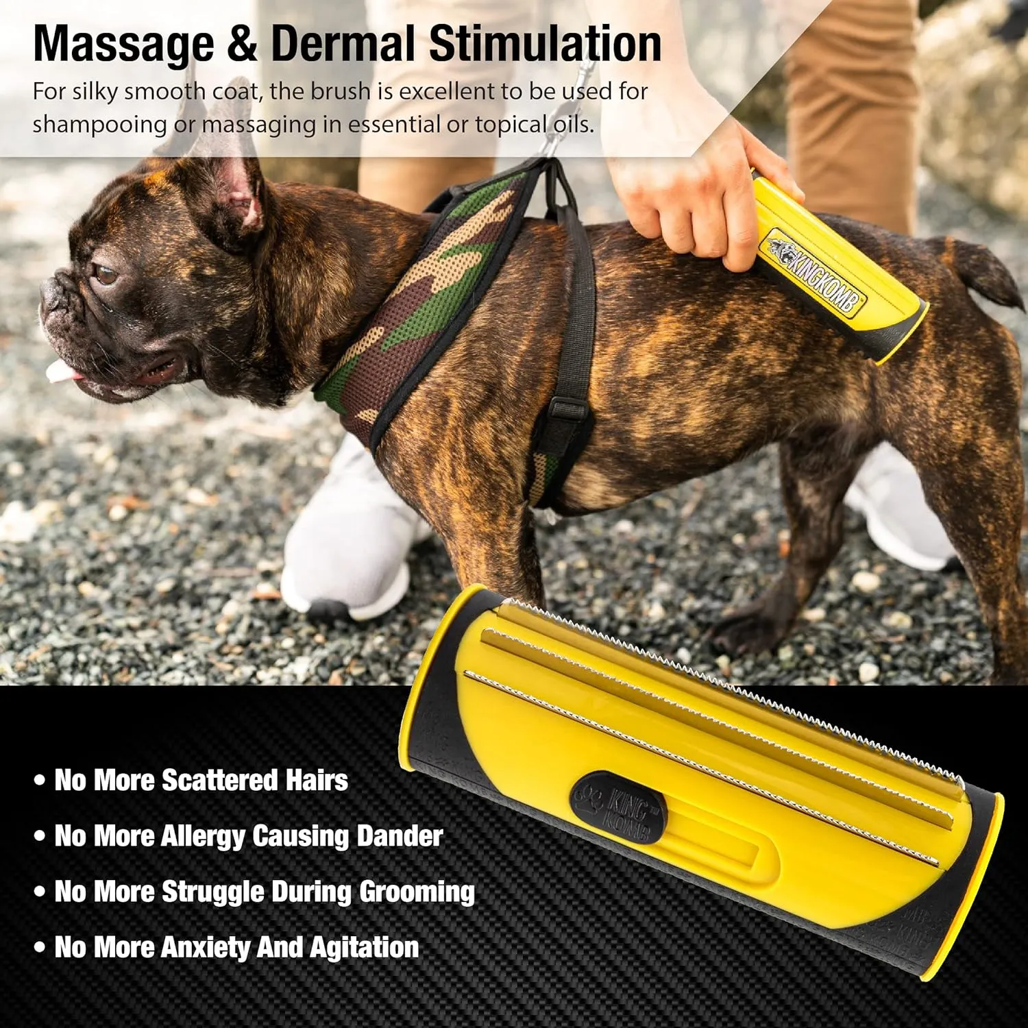 ITEM# 0192   King Komb | Multi-Use Deshedding Grooming Tool | Top & Undercoat | Self Clean | Retractable Blades | 3 Metal Deshedding Edges | Rubber Bristles for Grooming | Large (Watch Video)