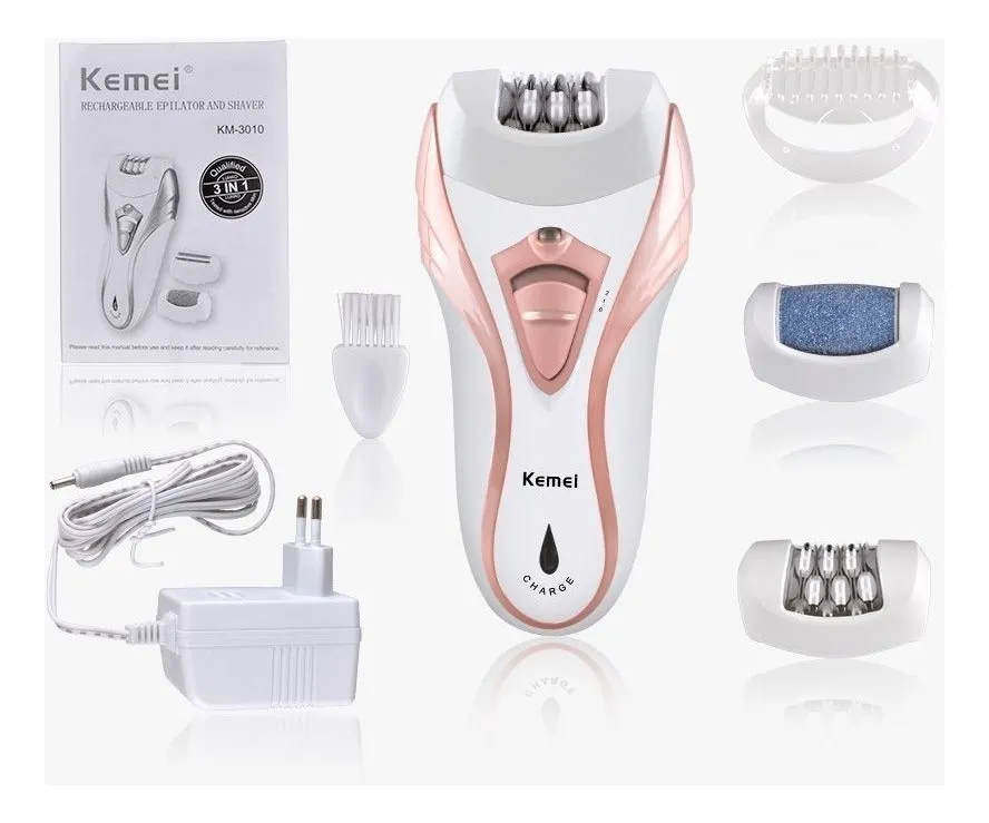 Kemei KM-3010 Rechargeable Electric Epilator 3 in 1 Woman Shaver Hair Removal Trimmer Bikini Legs Body