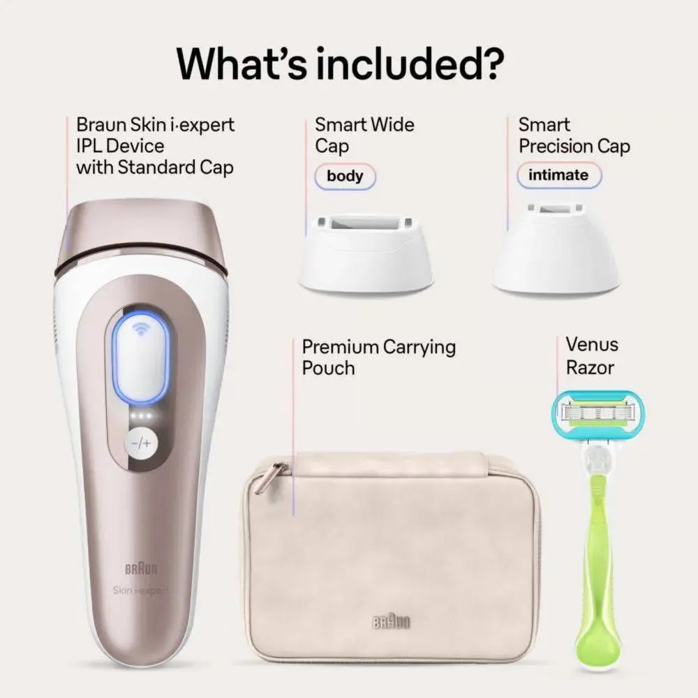 New - Braun Skin i-Expert PL7243 IPL Device Laser Hair Removal Kit with 3 Smart Heads and Soft Vanity Case