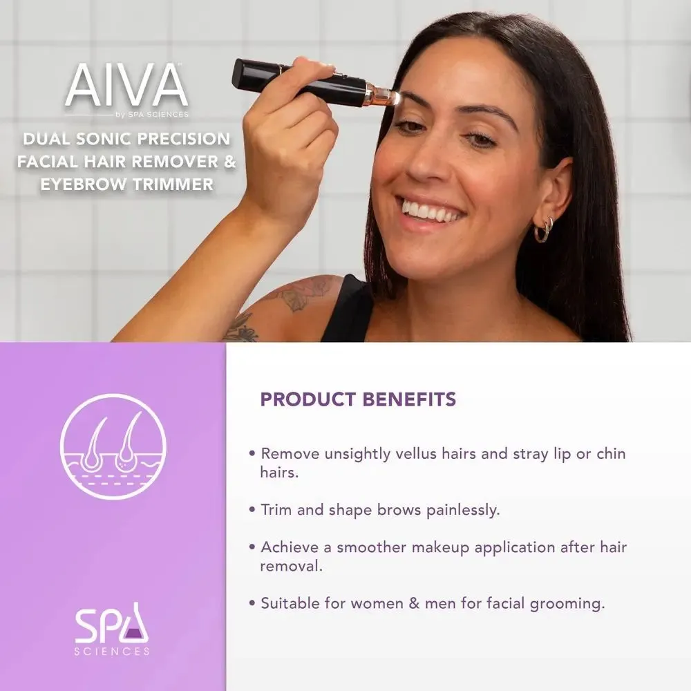 Open Box - Spa Sciences AIVA 2-in-1 Facial Hair Remover & Eyebrow Trimmer - Black