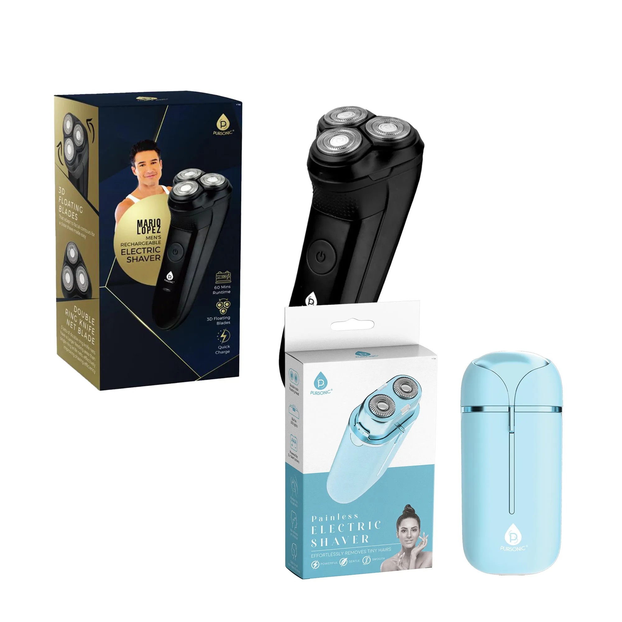 Ultimate Shaving Power Bundle: Mario Lopez Men's Rechargeable Electric Shaver & Painless Electric Shaver